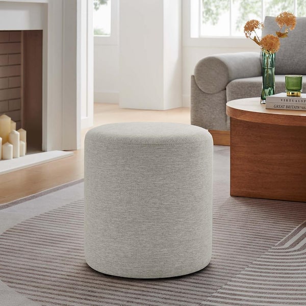 MODWAY Callum 16 in. Heathered Weave Ivory  Woven Heathered Fabric Upholstered Round Ottoman