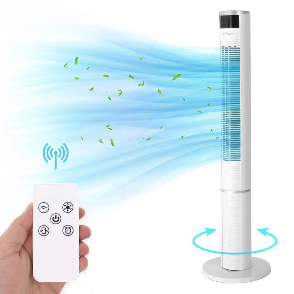 43 in. 3 Fan Speeds Bladeless Tower Fan in White Dual Control, Remote or To