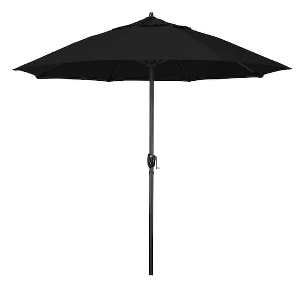 California Umbrella 9 ft. Black Aluminum Market Patio Umbrella Fiberglass Ribs and Auto Tilt in Black Pacifica