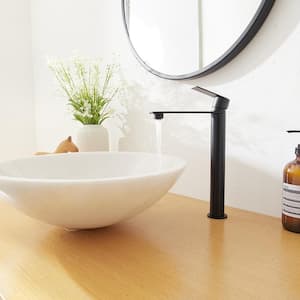 Single Handle Bathroom Vessel Sink Faucet with Modern 1-Hole Brass High Tall Bathroom Faucets in Matte Black