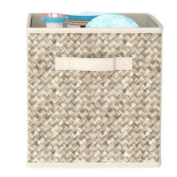 0.048 Gal. Fabric Foldable Storage Cubes, Boxes for Organizing Closet Bins, Antique Yellow Woven Rope Deck Box