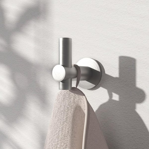 TaiMei 2-Pieces Wall Mounted J-Hook Thicken Space Aluminum Round Bathroom Robe/Towel Hook in Gun Grey