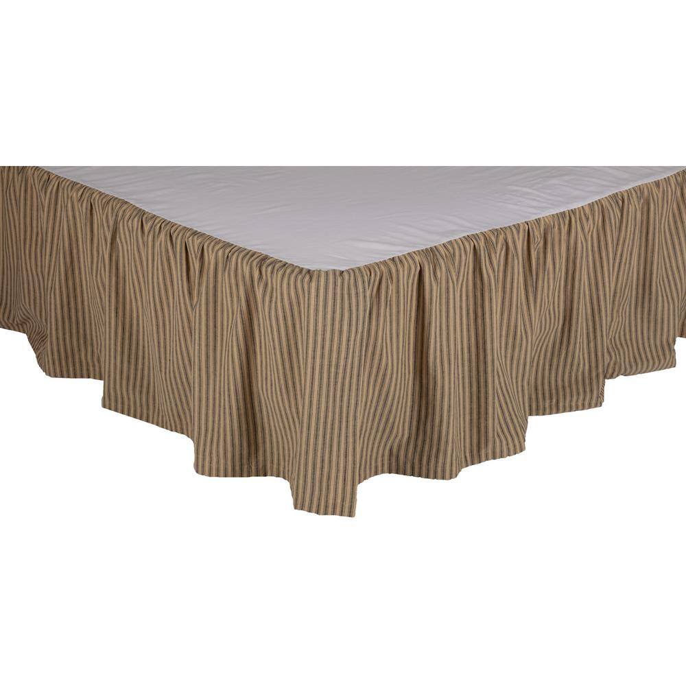 Charcoal Black and Tan Cotton Queen Bed Skirt with Split Corners