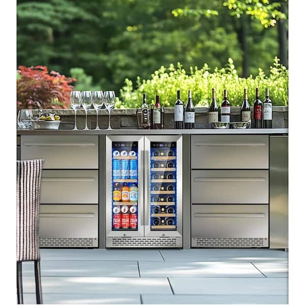 Dual Zone 24 in. Built-In/Freestanding 21-Wine Bottle and 55-Cans Beverage with RGB LED Lighting, Stainless Steel