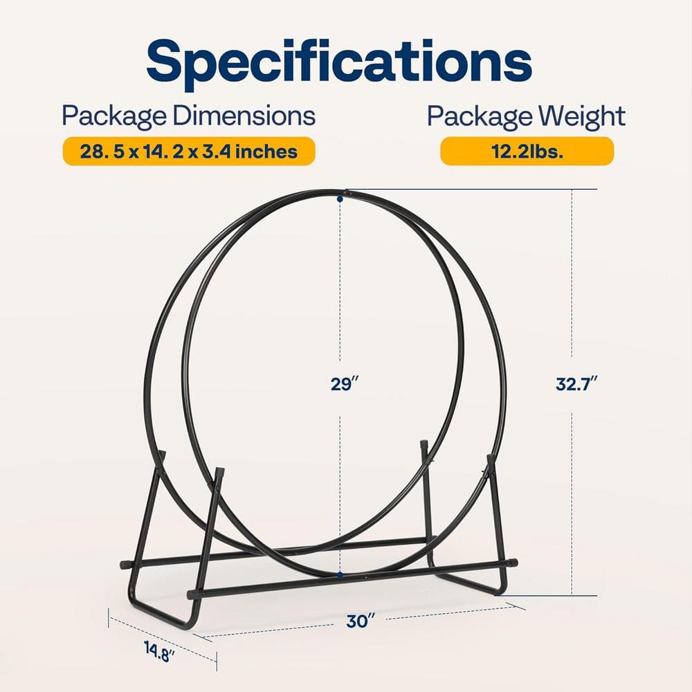 Black Iron 30 Inch Curved Log Hoop Firewood Rack