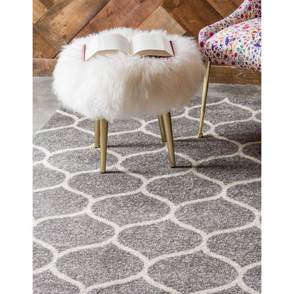 Elegant Light Gray Trellis 9' x 12' Synthetic Area Rug