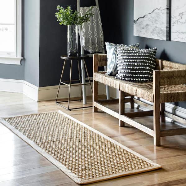 Hesse Checker Weave Seagrass Natural 2 ft. 6 in. x 12 ft. Indoor/Outdoor Runner Patio Rug