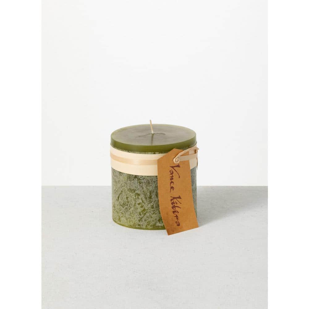 Vance Kitira 4.25 in. Moss Timber Pillar Candle CT444MOSS The Home Depot
