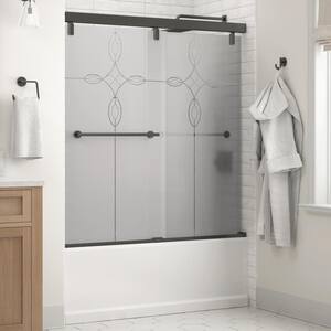 Mod 60 in. x 59-1/4 in. Soft-Close Frameless Sliding Bathtub Door in Bronze with 1/4 in. Tempered Tranquility Glass