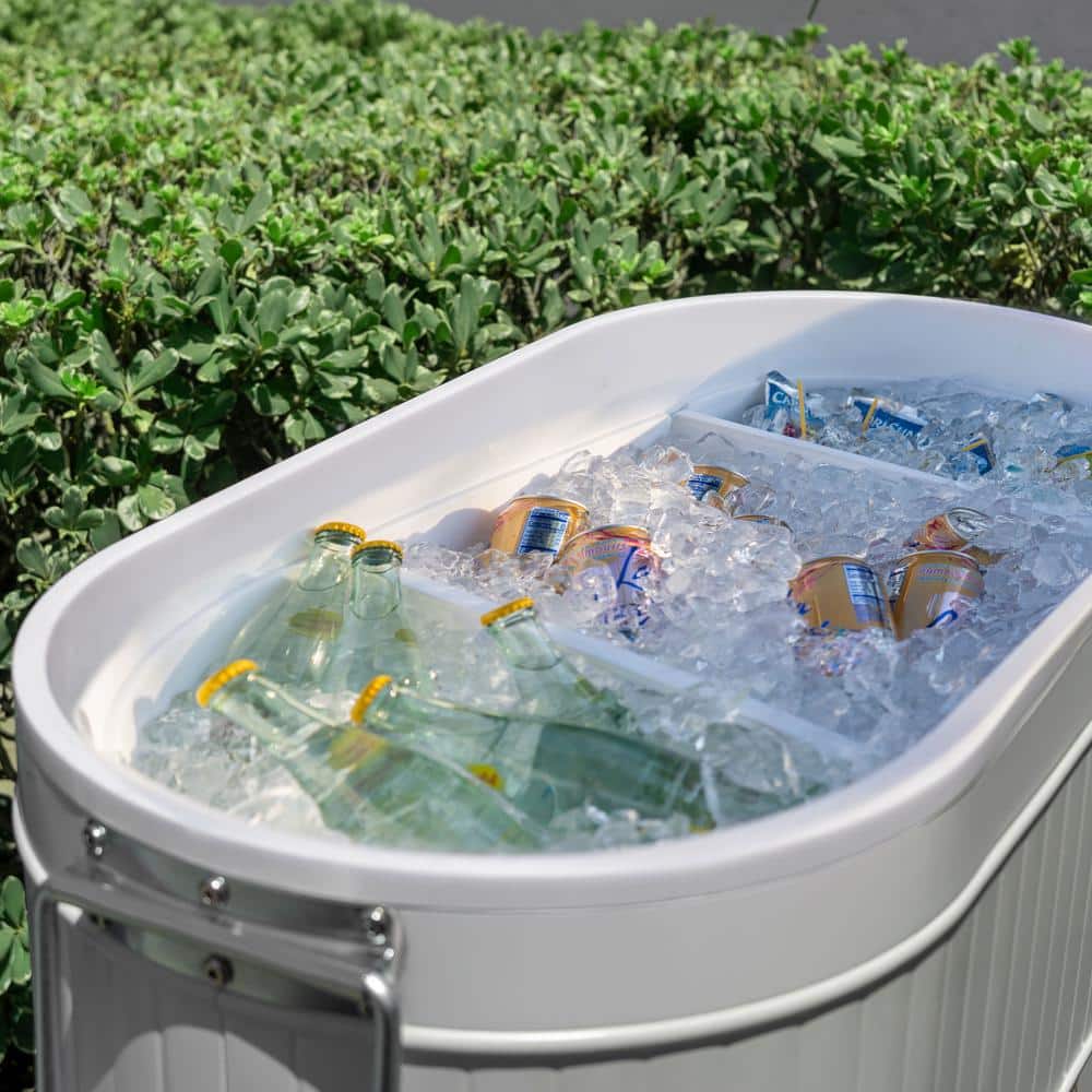 Permasteel 120-Qt White Metal Rolling Patio Cooler with Wheels