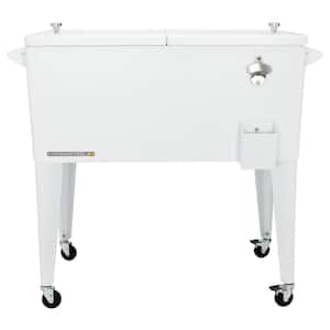 80 qt. White Classic Outdoor Rolling Patio Cooler with Wheels and Handles