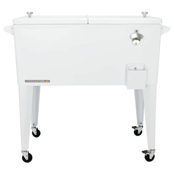 PERMASTEEL 80 qt. White Classic Outdoor Rolling Patio Cooler with Wheels and Handles