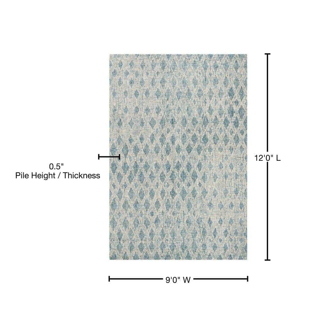 Handmade Abstract Blue Wool Rectangular Rug, 9' x 12'