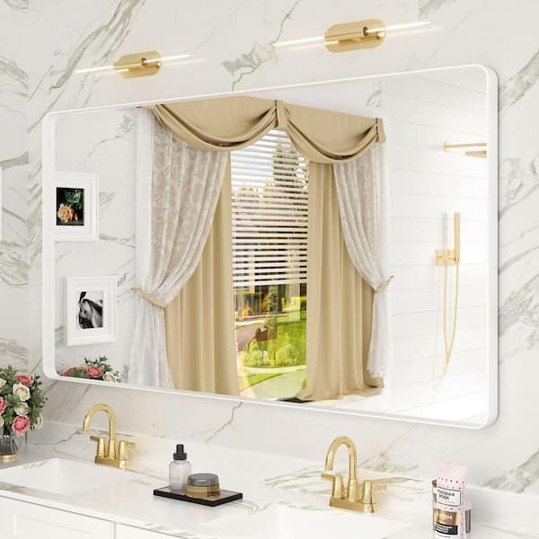 55 in. W x 30 in. H Rectangular Aluminum Alloy Framed and Tempered Glass Wall Bathroom Vanity Mirror in Matte White