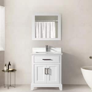 Genoa 30 in. W x 22 in. D x 36 in. H Bath Vanity in White with Engineered Marble Top in White with Basin and Mirror
