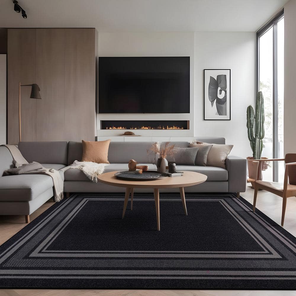 8 X 10 Gray Carmel Bordered Non Slip Indoor Area Rug - thumbnail 5