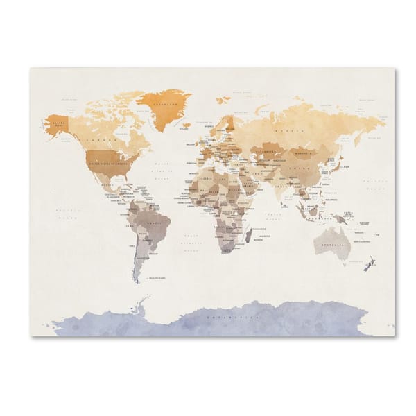 Trademark Fine Art 14 in. x 19 in. Watercolour Political Map of the World by Michael Tompsett Floater Frame Travel Wall Art