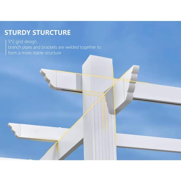 10 ft. W x 12 ft. D Modern White Aluminum Pergola with Navy Blue Adjustable Fade-Resistant Sun Shelter Canopy for Deck