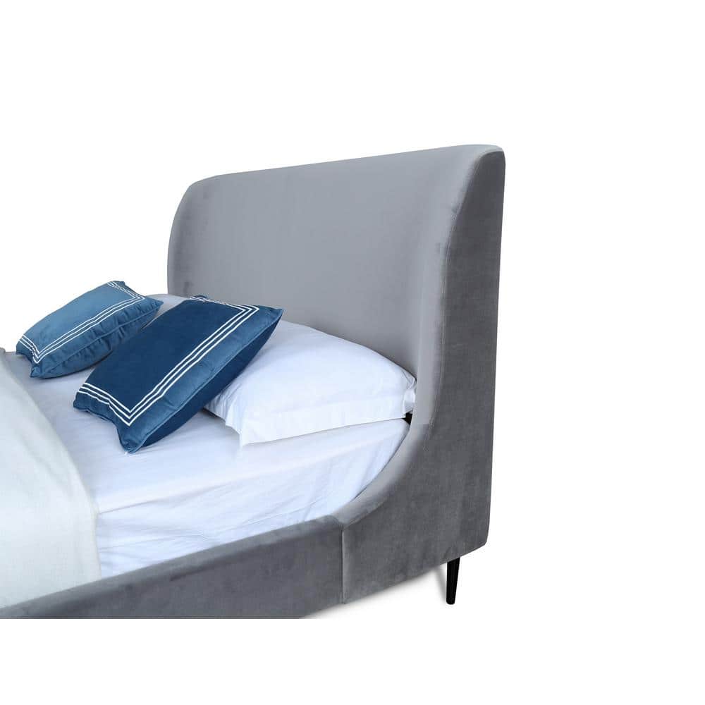 Full Gray Velvet Upholstered Bed with Black Legs