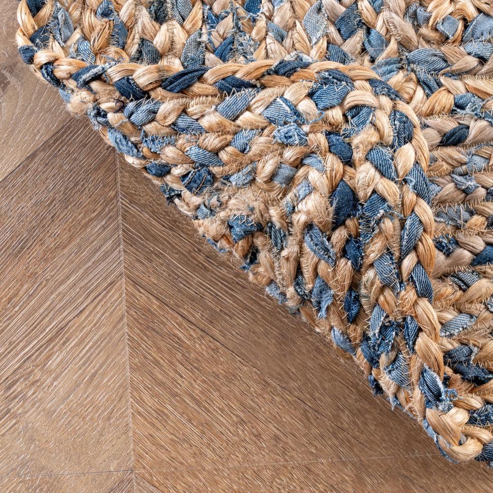 Handmade Blue and Jute Braided Round Area Rug