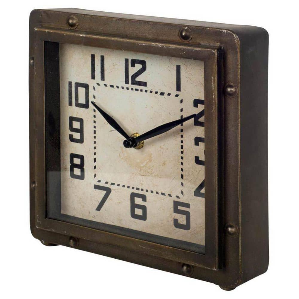 Mercana Redding Bronze Metal Square Table Clock 63181 - The Home Depot