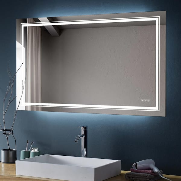FAMYYT 73 in. W x 36 in. H Large Rectangular Frameless Anti-Fog LED Light Wall Bathroom Vanity Mirror in White