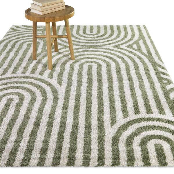 Gerhard Green 8 ft. x 10 ft. Stripe Area Rug