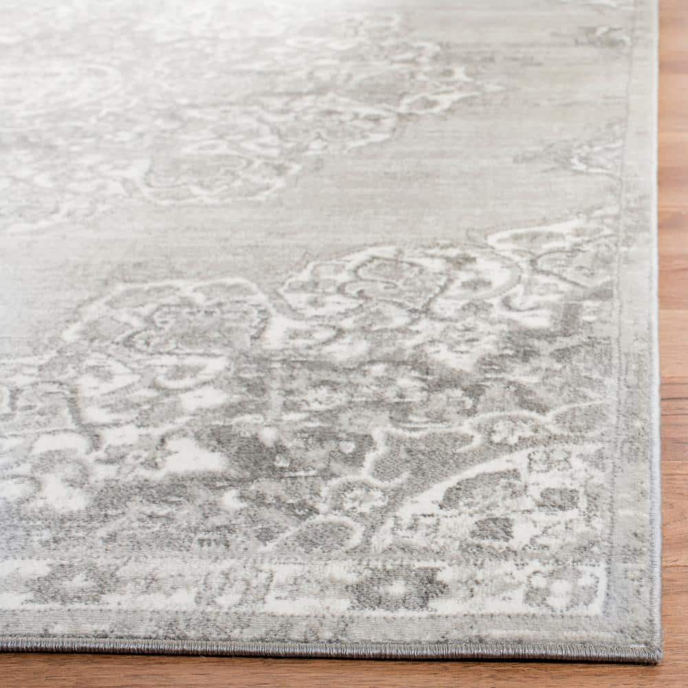 Grey and Ivory Synthetic Stain-Resistant Runner Rug, 2' x 6'