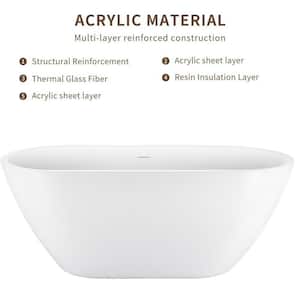 65 in. W. x 28.34 in. Acrylic Oval Freestanding Bowl Shaped Flatbottom Soaking Tub Non-Whirlpool Bathtub in White