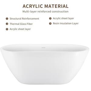 VALLEY 70 in. White Acrylic Flatbottom Oval Freestanding Tub Bowl Shaped Soaking Non-Whirlpool Bathtub