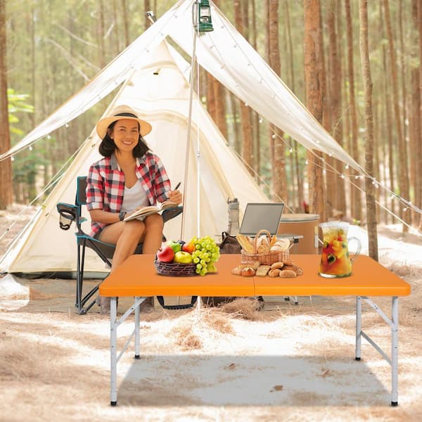 HOTEBIKE 47 in. Orange Rectangular Portable Folding Picnic Table Seats 6 People