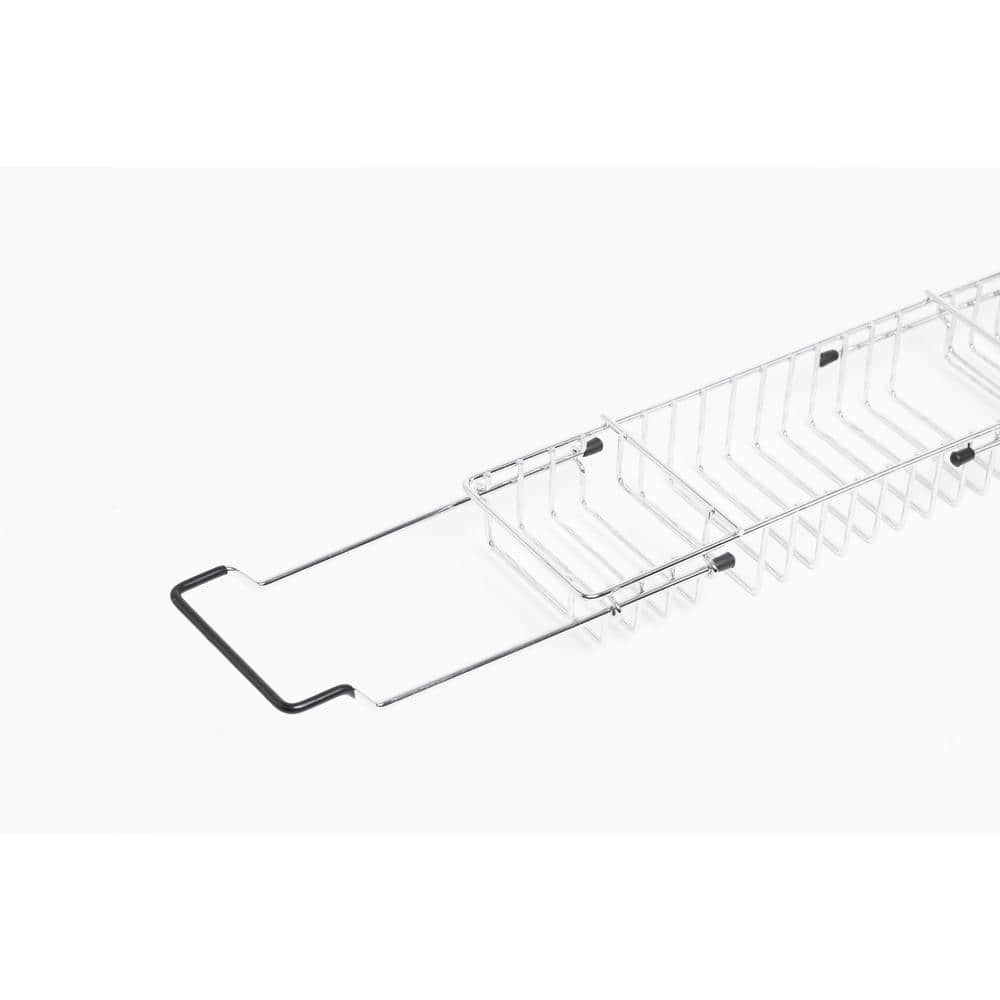 Expandable Chrome Metal Bathtub Caddy with Rubber Handles