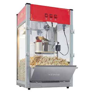 1440W 12oz. Silver/Red Countertop Popcorn Machine with 3-Switch Steel Frame Tempered Glass Doors 1 Scoop 2 Spoons