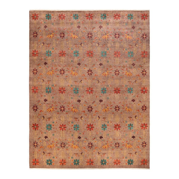 Solo Rugs Mogul One-of-a-Kind Traditional Gray 9 ft. 2 in. x 12 ft. 3 in. Floral Area Rug