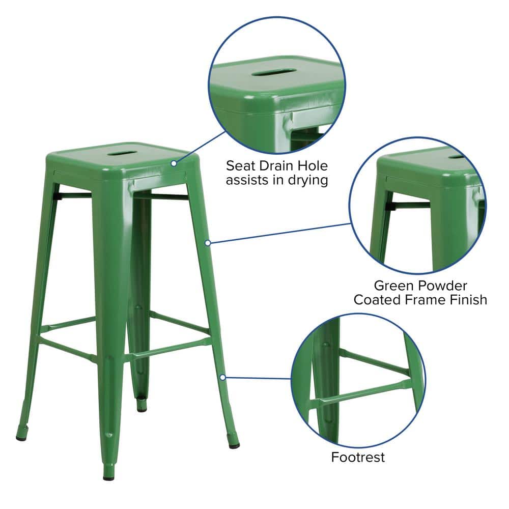 30" Green Metal Backless Stackable Bar Stool