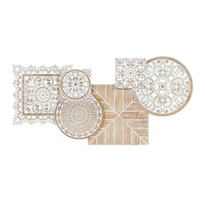 36 in. x  17 in. Wood White Intricately Carved Floral Wall Decor