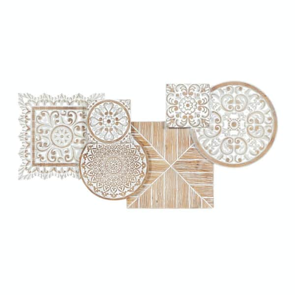 36 in. x 17 in. Wood White Intricately Carved Floral Wall Decor