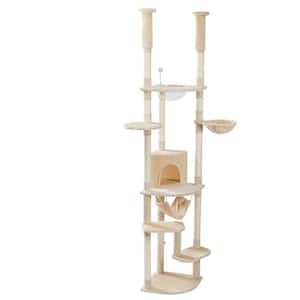 Medium to Large Cat Floor to Ceiling Cat Tree 92.9''-101.6'' H Adjustable Cat Tower Tall Climbing Play House in Beige