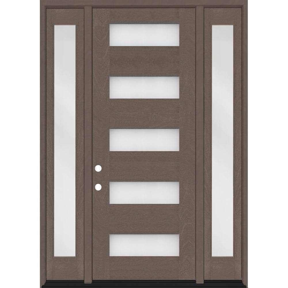 Regency 68 in. x 96 in. 5L Modern Frosted Glass RH Ashwood Stain Mahogany Fiberglass Prehung Front Door w/Dbl 14in.SL price history on PriceWatchPro