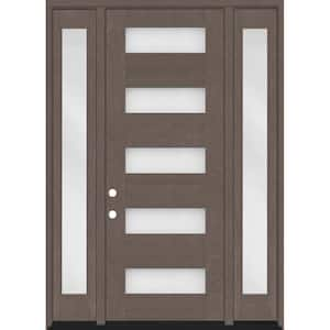 Regency 64 in. x 80 in. 5L Modern Clear Glass LHOS Ashwood Stain Mahogany Fiberglass Prehung Front Door w/Dbl 12 in. SL