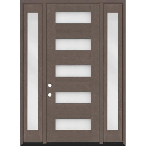 Steves & Sons Regency 68 in. x 80 in. 5L Modern Clear Glass LHOS Ashwood Stain Mahogany Fiberglass Prehung Front Door with dB 14in.SL