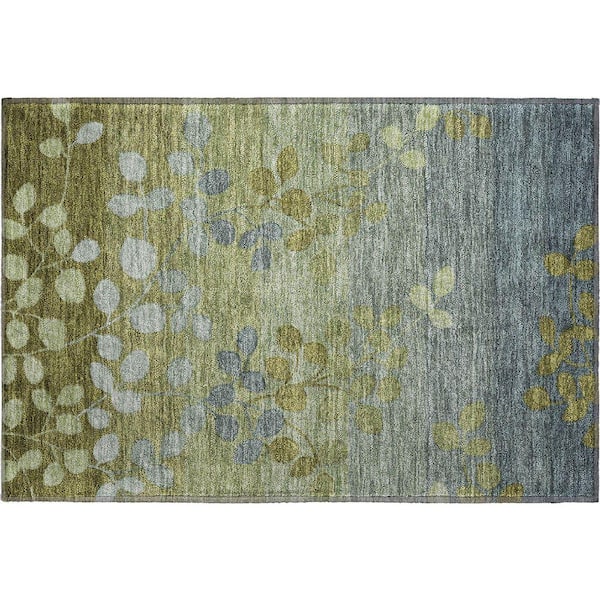 Mayfield Premium Machine Washable Abstract AMF1900 Olive 2 ft. x 3 ft. Area Rug