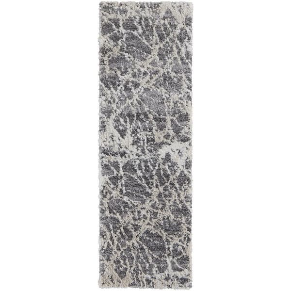 HomeRoots 2 ft. x 8 ft. Gray, Ivory Abstract Runner Rug