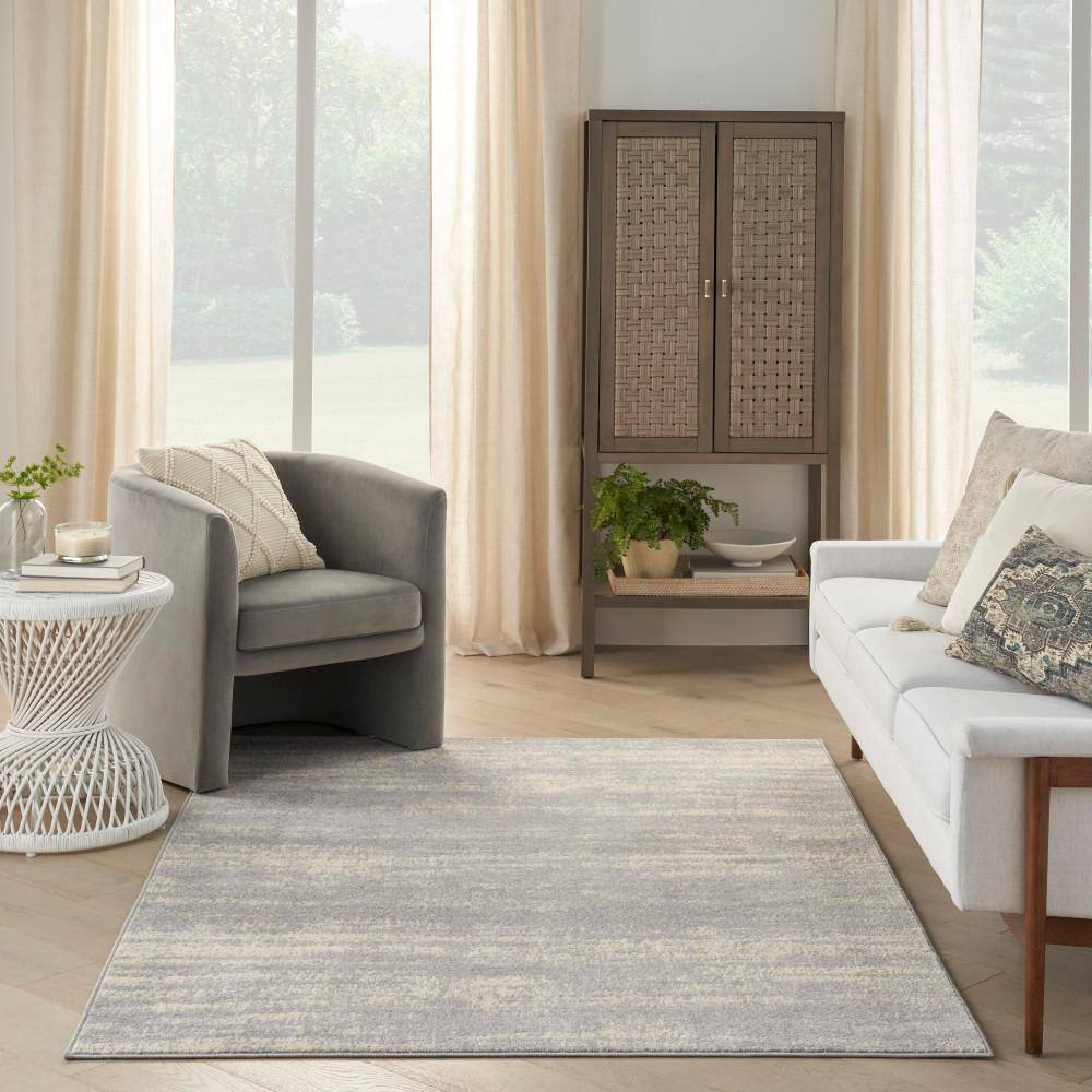 Essential Abstract Grey/Beige Synthetic 4' x 6' Outdoor Rug