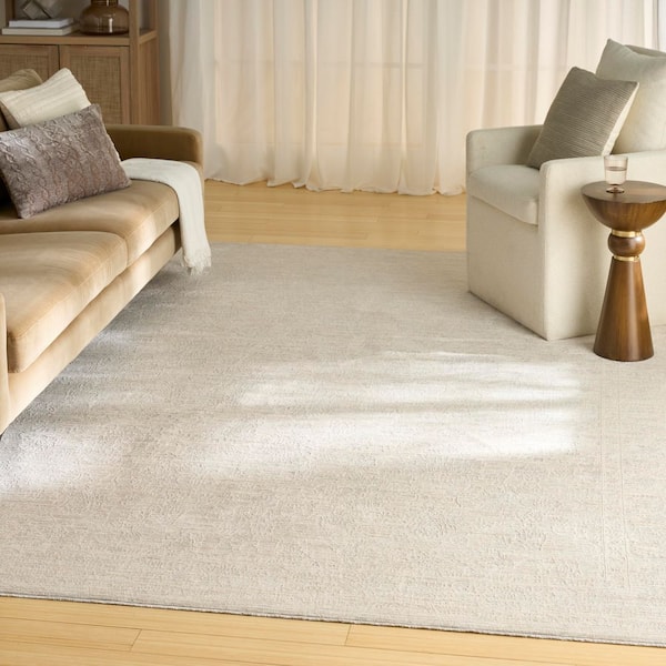 Outlines Ivory Grey 9 ft. x 12 ft. Medallion Traditional Area Rug