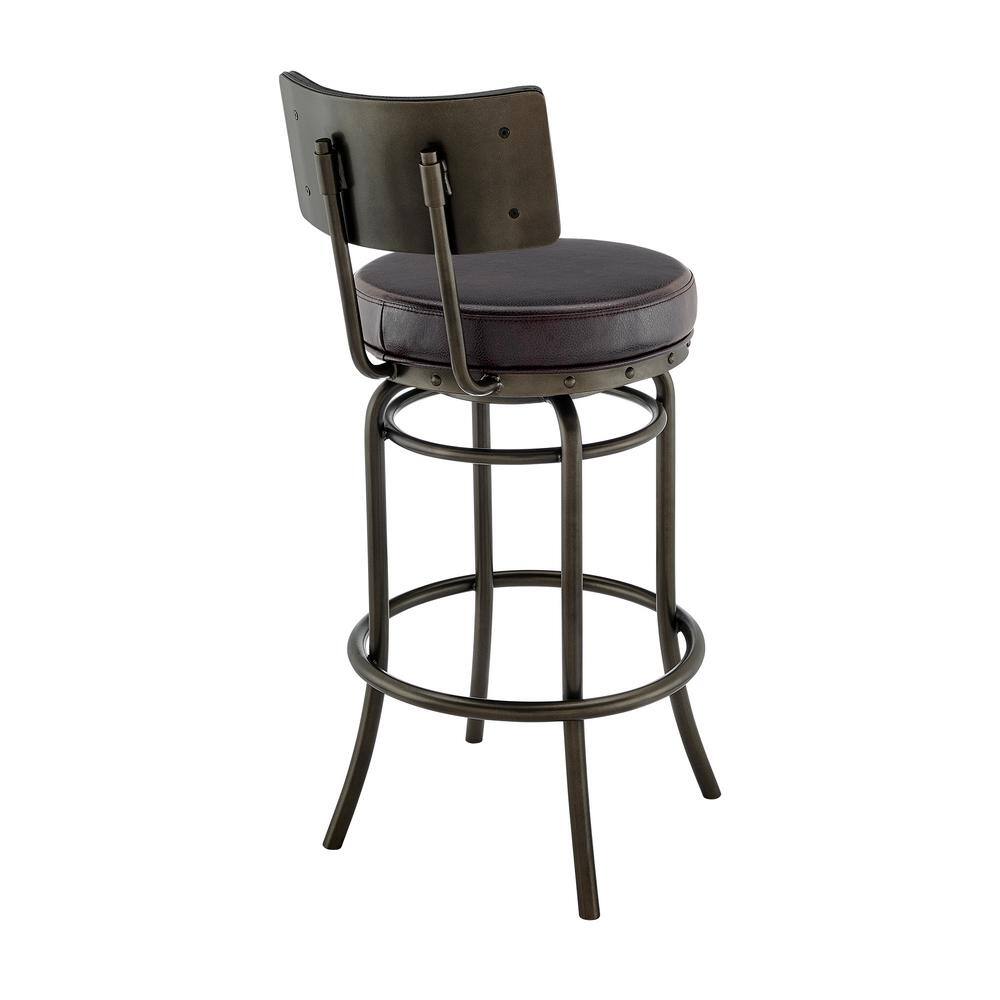 Mocha Brown Swivel Faux Leather Bar Stool with Metal Frame