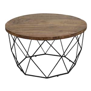 32 in. Brown and Black Round Wood Top Coffee Table