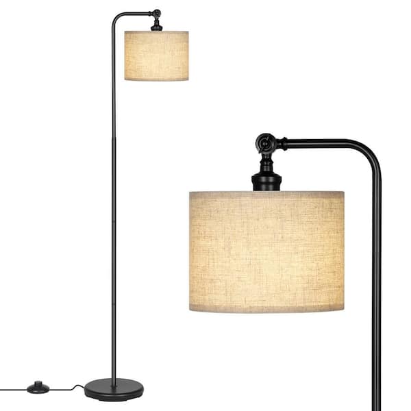 EDISHINE 63 in. Black Arched 1-Light Modern Farmhouse Floor Lamp Living Room with Adjustable Beige Linen Drum Shade