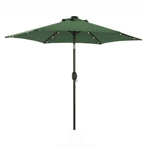 7.5 ft. Hexagon Solar Lighted Market Patio Umbrella with Tilt and Crank Dark Green