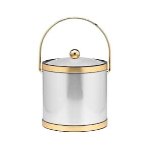 3 Qt. Brushed Chrome and Brass Mylar Ice Bucket with Bale Handle, Lucite Cover and Round Knob